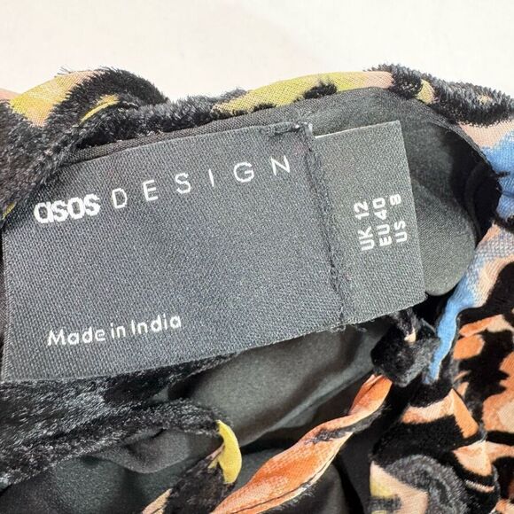 ASOS Maxi Dress Womens 8 Velvet Burnout Devore Slip Lace Up Back Strappy Black - Picture 3 of 9